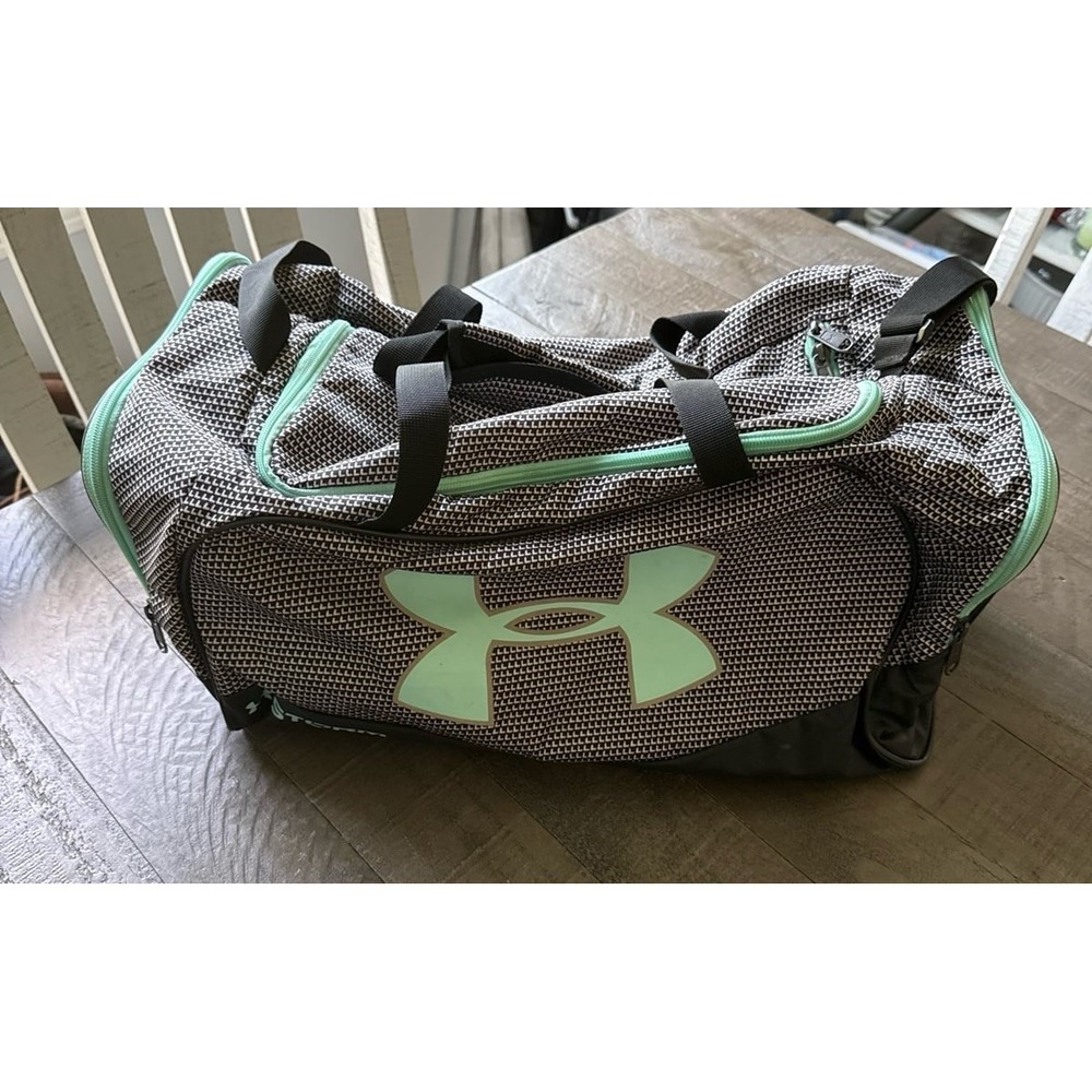 Under Armour Storm Black White Teal Duffle Gym Travel Bag Cross Shoulder Bag